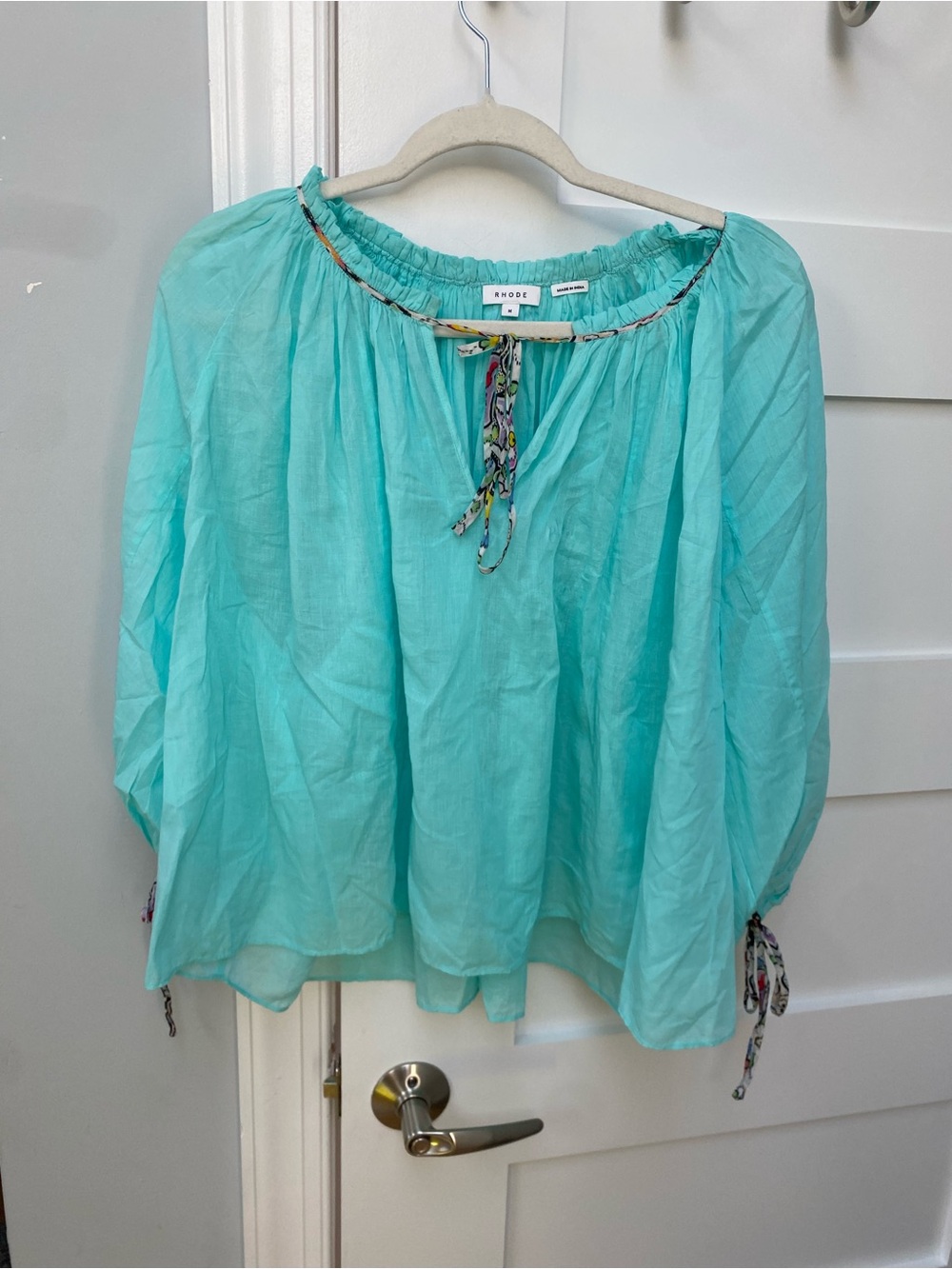 Rhode boho relaxed fit cotton ballon sleeve blouse